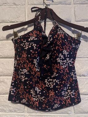 Michael Michael Kors XS Floral Ruffle Halter Padded Tankini Top + Bikini Bottom